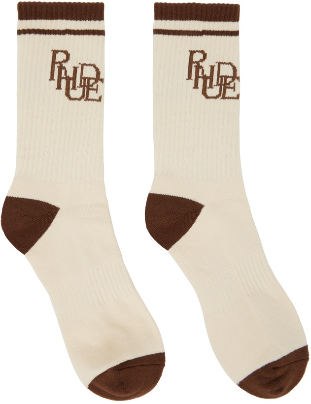 Photo: Rhude Beige & Brown Scribble Logo Socks