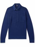 Zegna - Textured Cotton and Mulberry Silk-Blend Polo Shirt - Blue