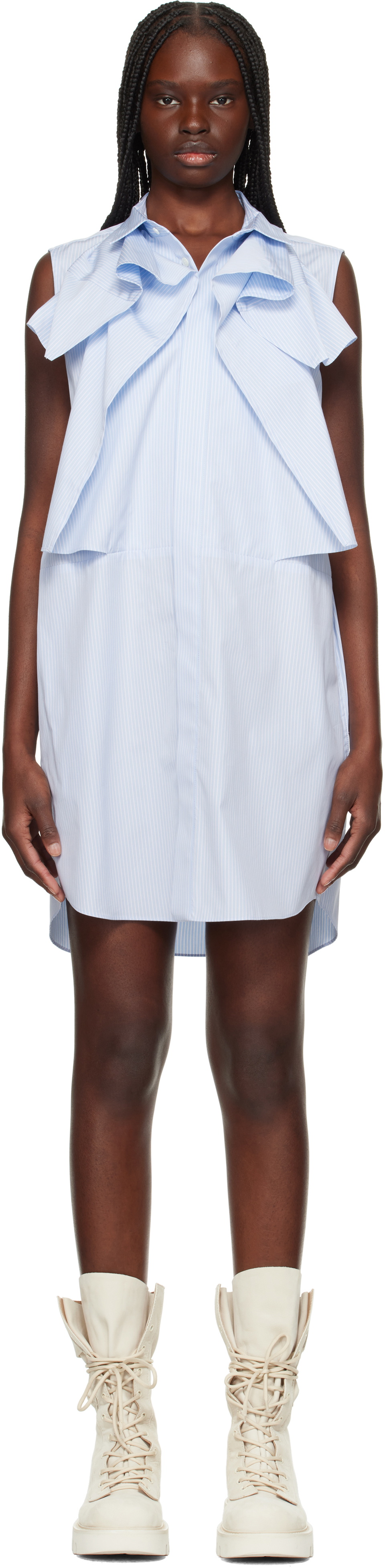 ワンピース SACAI WHITE AND LIGHT BLUE COTTON MINI DRESS sacai Blue & White Poplin Minidress Sacai