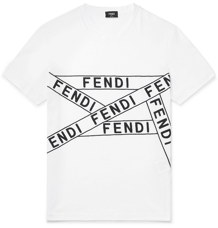 Photo: Fendi - Slim-Fit Logo-Embroidered Cotton-Jersey T-Shirt - White