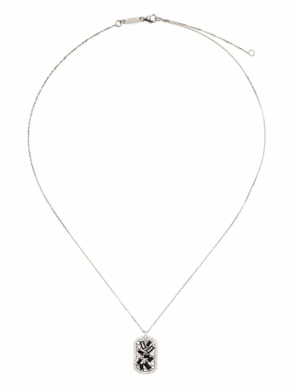 Suzanne Kalan 18K White Gold Mini Dogtag Diamond Necklace