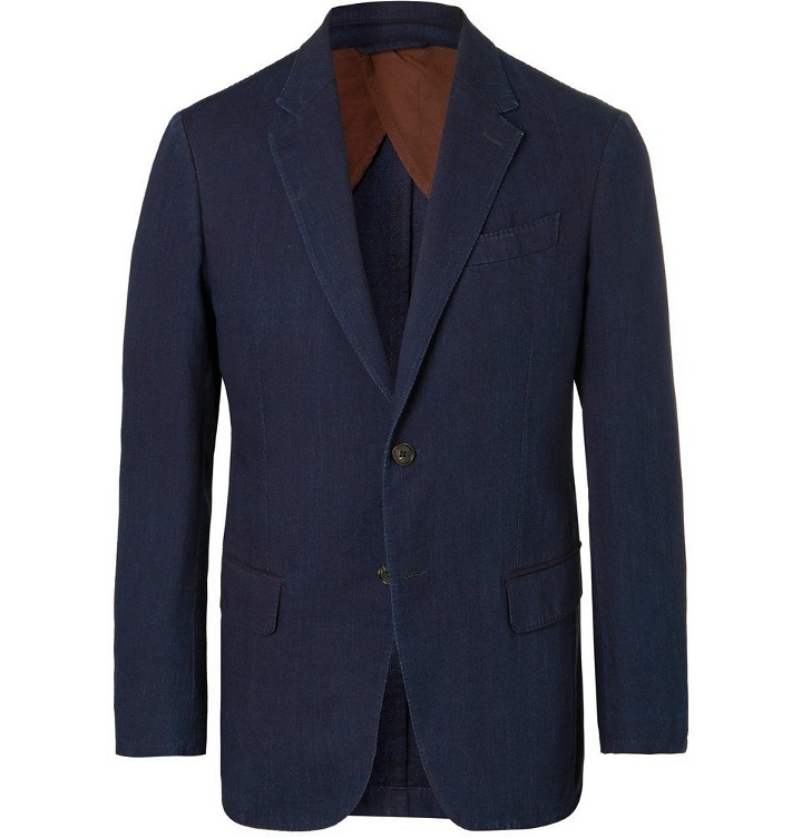 Photo: Ermenegildo Zegna - Indigo Slim-Fit Unstructured Garment-Dyed Cotton Suit Jacket - Men - Blue