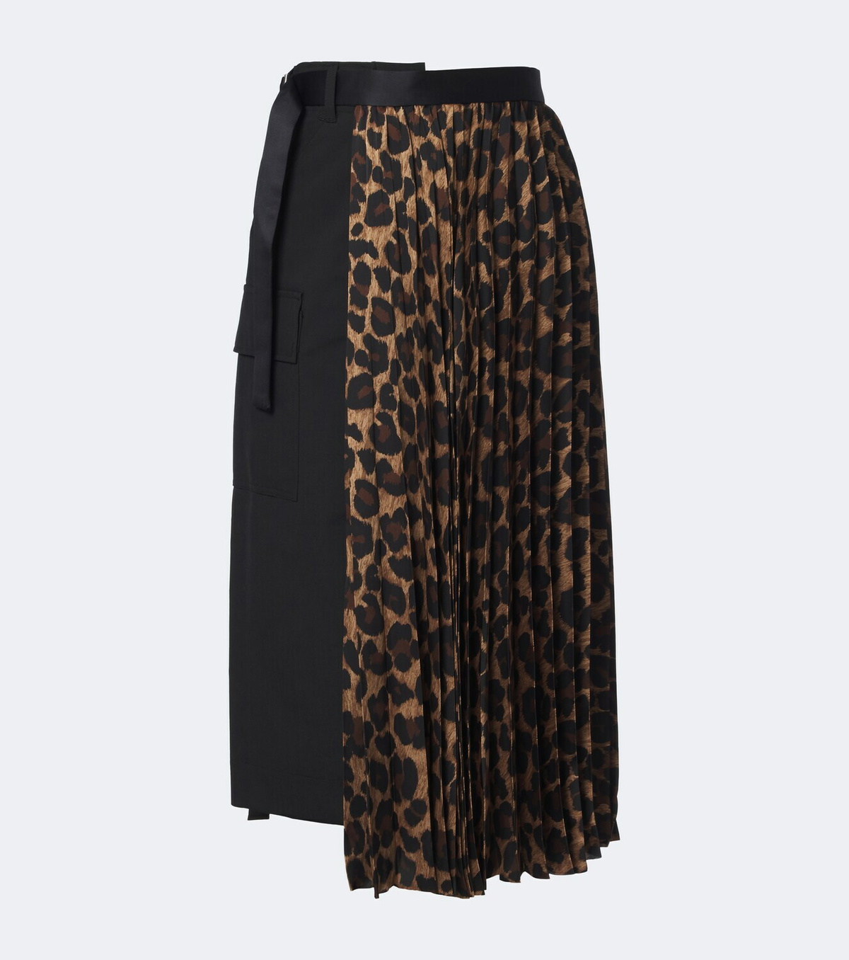 Sacai Paneled leopard-print midi skirt