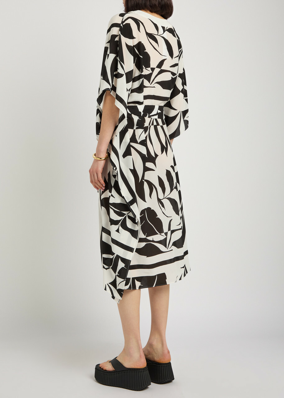 Max Mara Lancia Printed Silk Midi Kaftan Dress Black