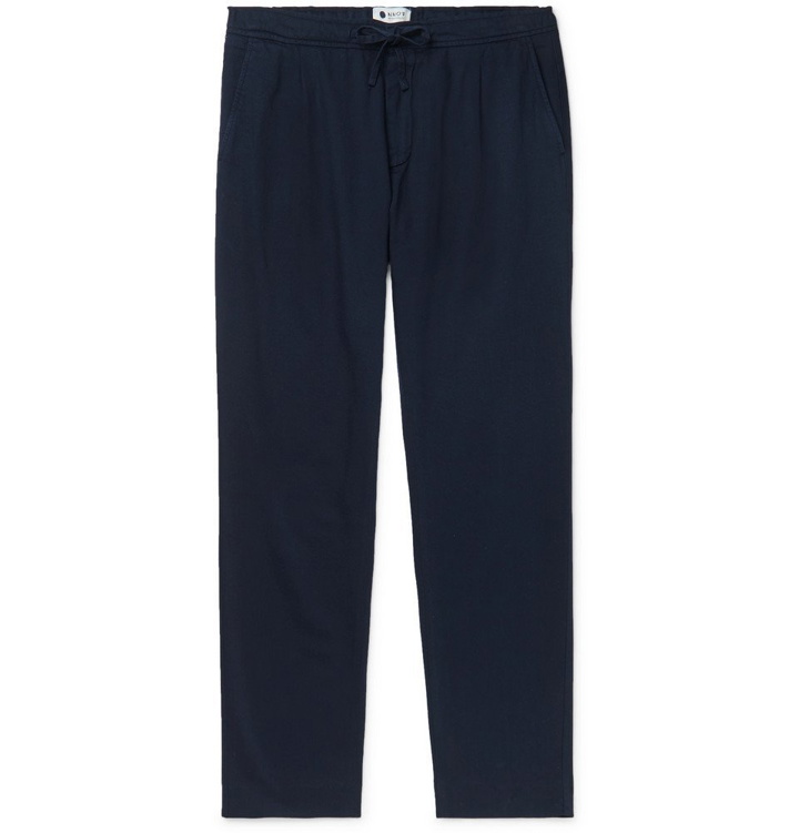 Photo: NN07 - Domenico Tapered Pleated Cotton, Lyocell and Linen-Blend Drawstring Trousers - Navy