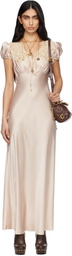Chloé Pink Puff-Sleeve Column Washed Silk Satin & Lace Maxi Dress