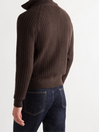 TOM FORD - Slim-Fit Ribbed Cashmere and Wool-Blend Half-Zip Sweater - Brown