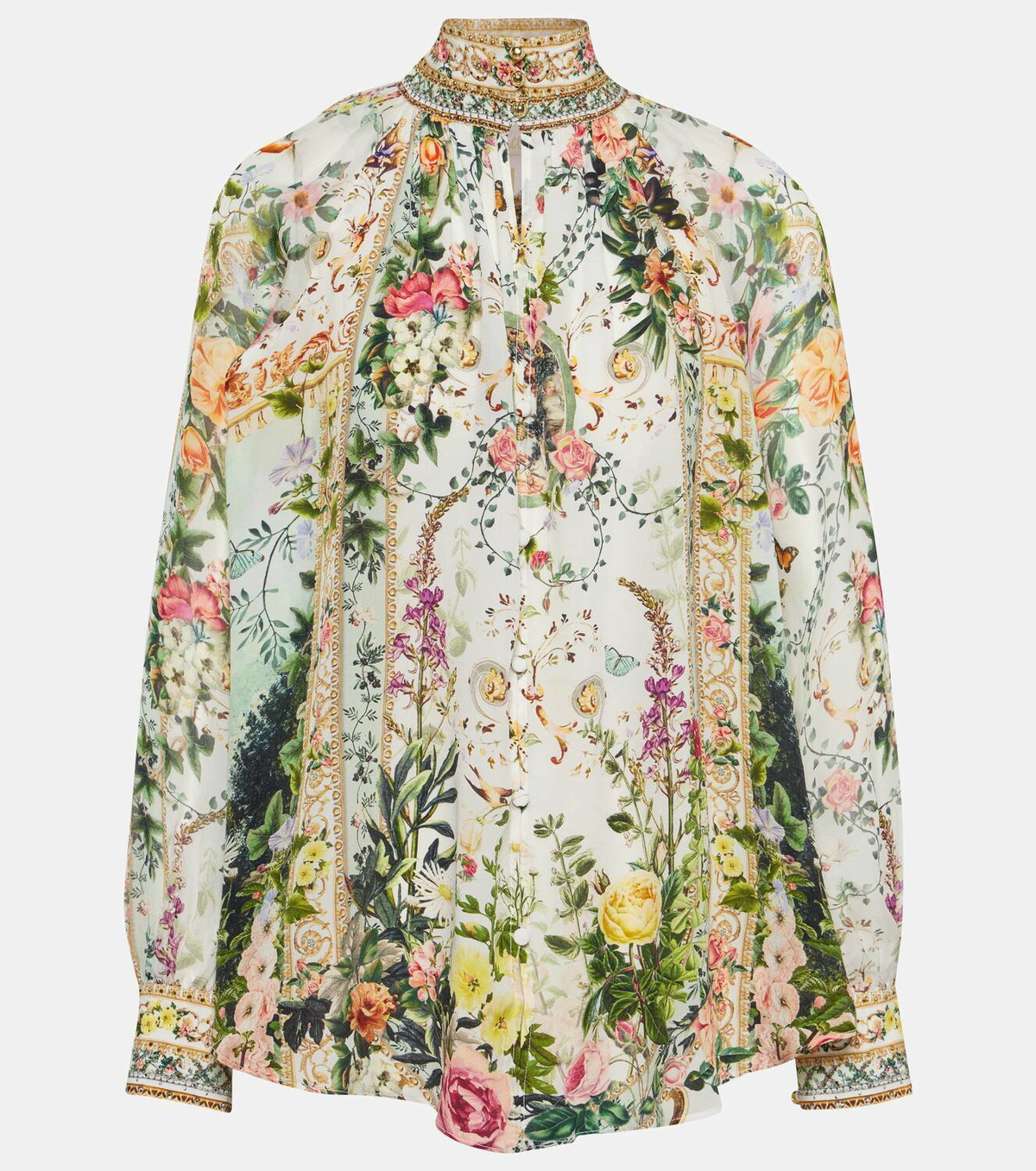 Camilla Floral high-neck silk crêpe blouse