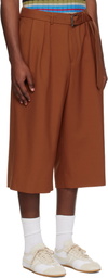 Dries Van Noten Orange Belted Wool Mohair Shorts