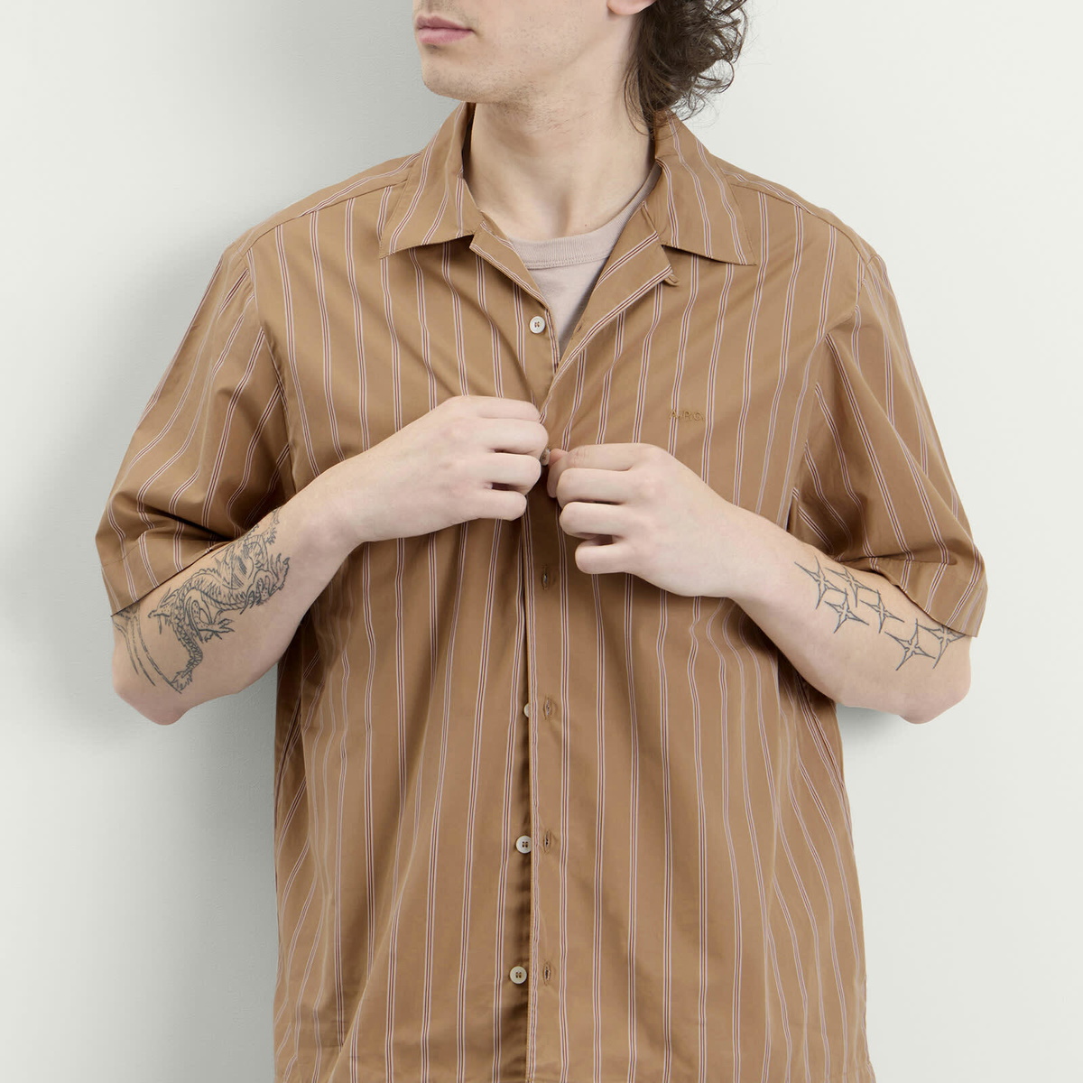 A.P.C. Men's Chemise Beckett Logo Shirt in Beige