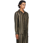 Fendi Black and Gold Silk Striped Logo Pyjama Shirt