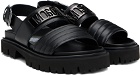Moschino Black Maxi Logo Plate Calfskin Sandals