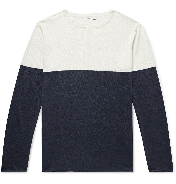 Photo: Onia - Kevin Colour-Block Linen and TENCEL-Blend Sweater - Blue