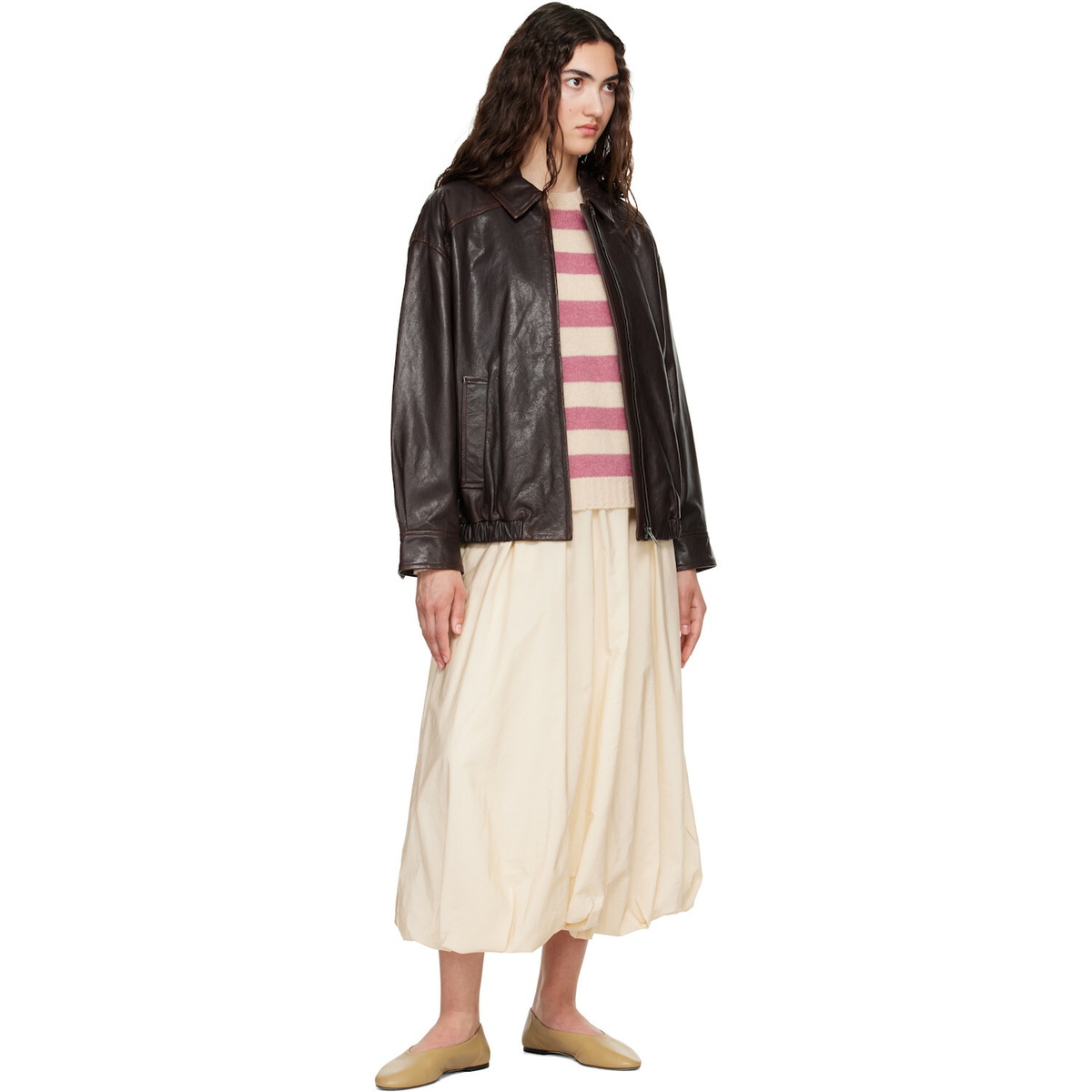 Weekend Max Mara Brown Cose Leather Bomber Jacket