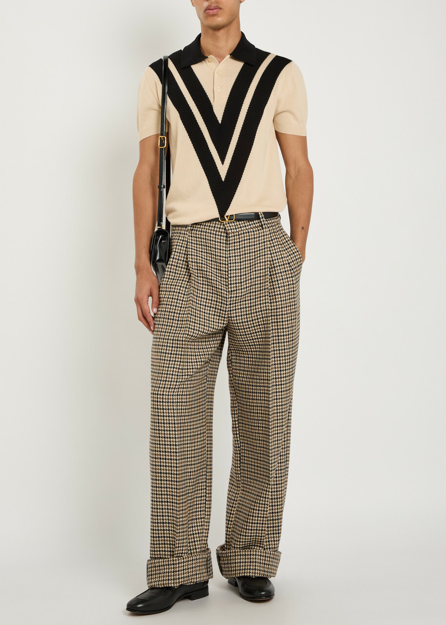 Valentino Garavani Vlogo-intarsia Cotton Polo Shirt White And Black