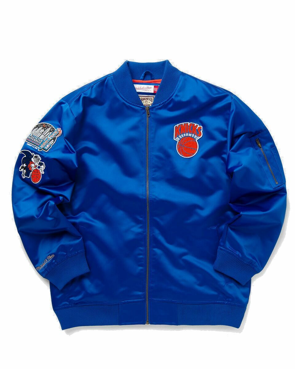 Photo: Mitchell & Ness Nba Lightweight Satin Bomber Vintage Logo New York Knicks Blue - Mens - Bomber Jackets