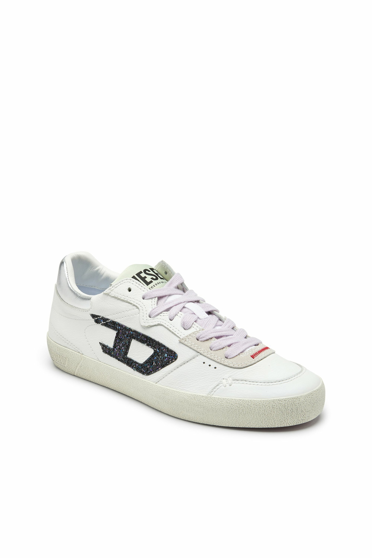 Diesel S-Leroji-Leather sneakers with glitter logo - Sneakers Womens in Multicolor
