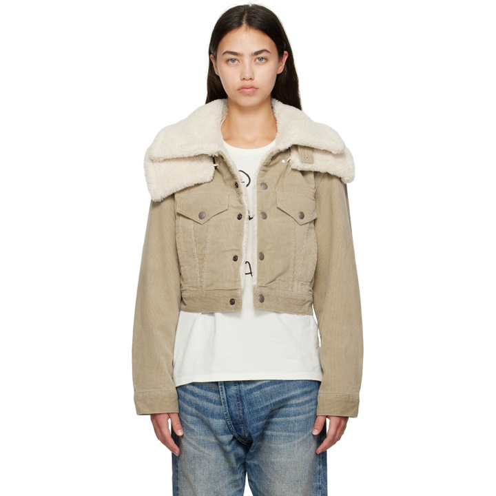 Photo: R13 Taupe Double Collar Sherpa Trucker Jacket