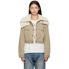 R13 Taupe Double Collar Sherpa Trucker Jacket