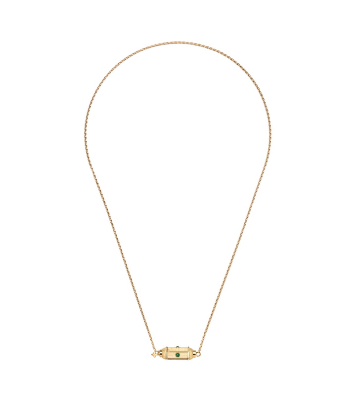 Photo: Marie Lichtenberg Coco Micro 18kt gold locket necklace with emeralds