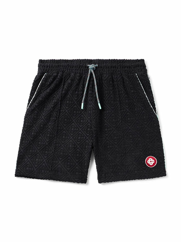 Photo: Casablanca - Straight-Leg Logo-Appliquéd Cotton-Blend Jacquard-Terry Shorts - Black
