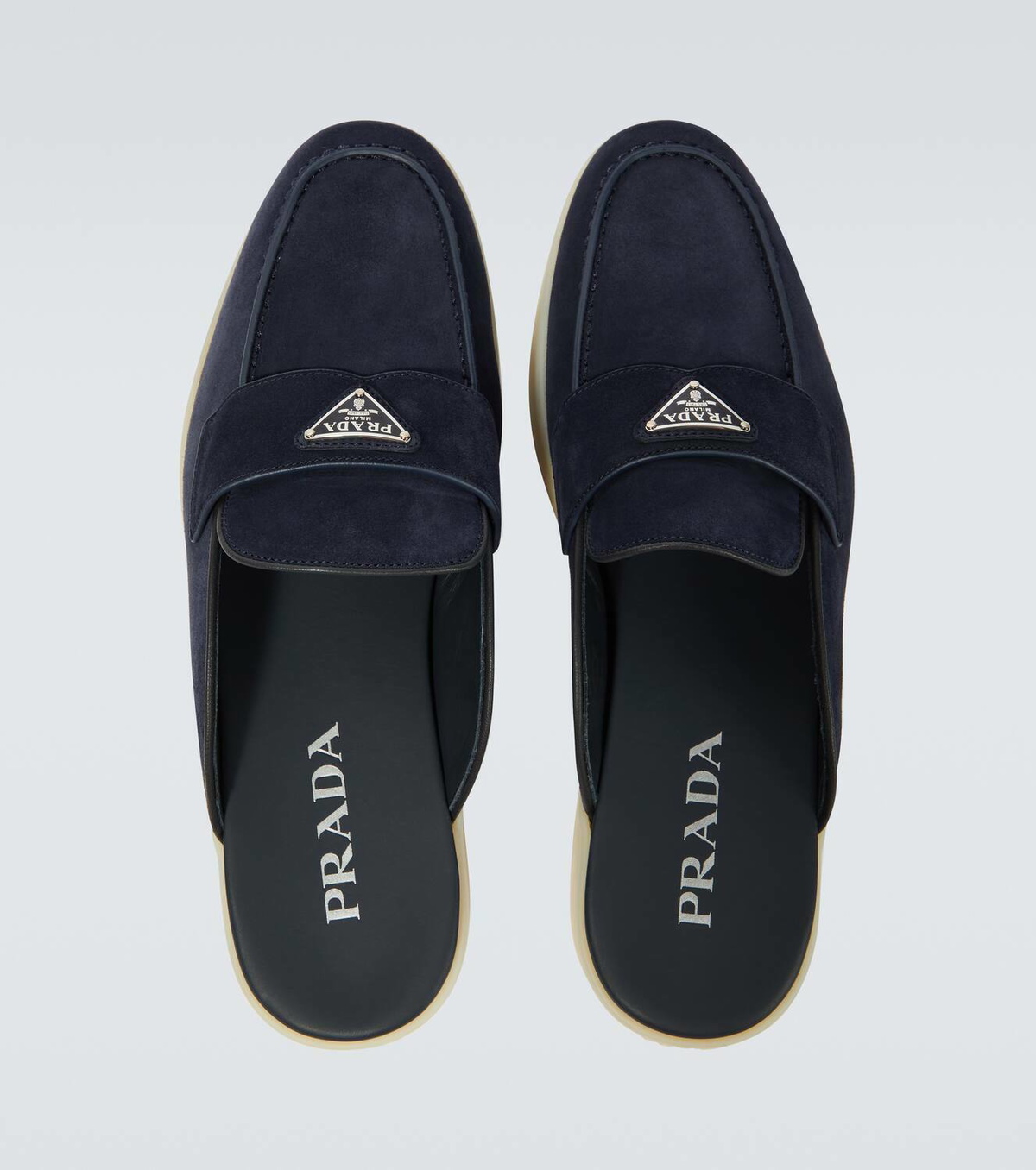 Prada Logo suede slippers