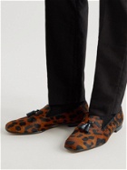 TOM FORD - Leather-Trimmed Cheetah-Print Calf Hair Tasselled Loafers - Brown