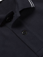 Stone Island - Slim-Fit Contrast-Tipped Stretch-Cotton Piqué Polo Shirt - Blue