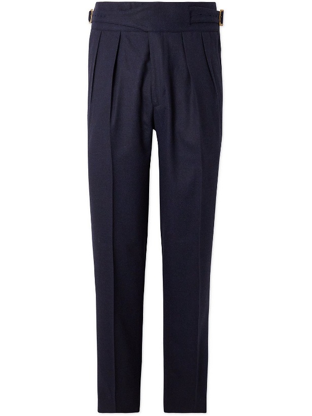 Photo: Rubinacci - Manny Slim-Fit Tapered Pleated Wool-Flannel Trousers - Blue
