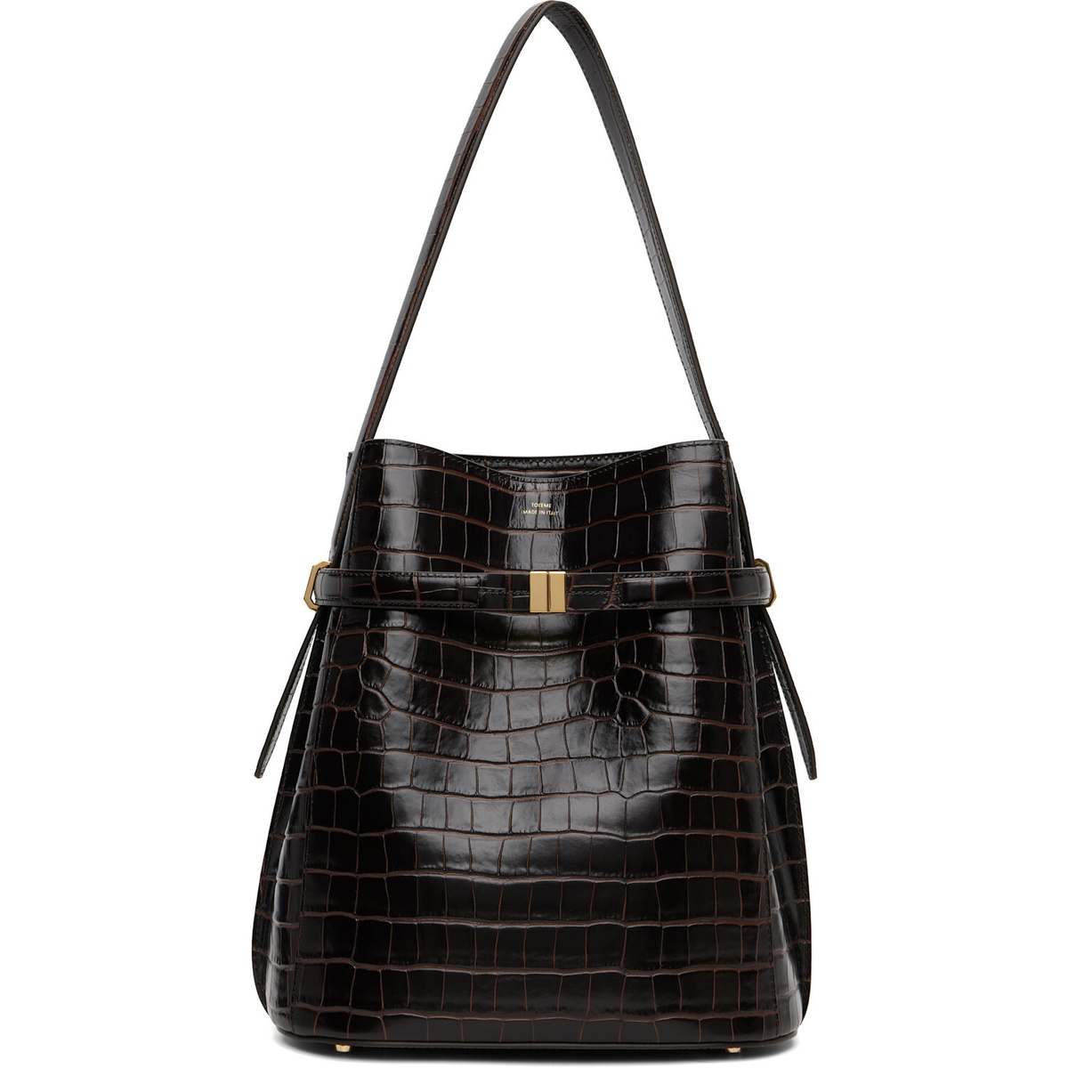 TOTEME Brown Belted Croco-Embossed Bucket Bag