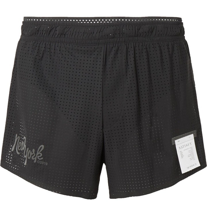 Photo: Satisfy - Long Distance Perforated Justice Shorts - Black
