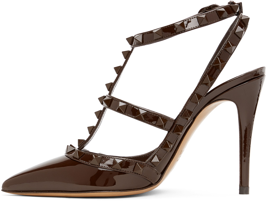 Valentino Garavani Brown Patent Tonal Rockstud Heels Valentino