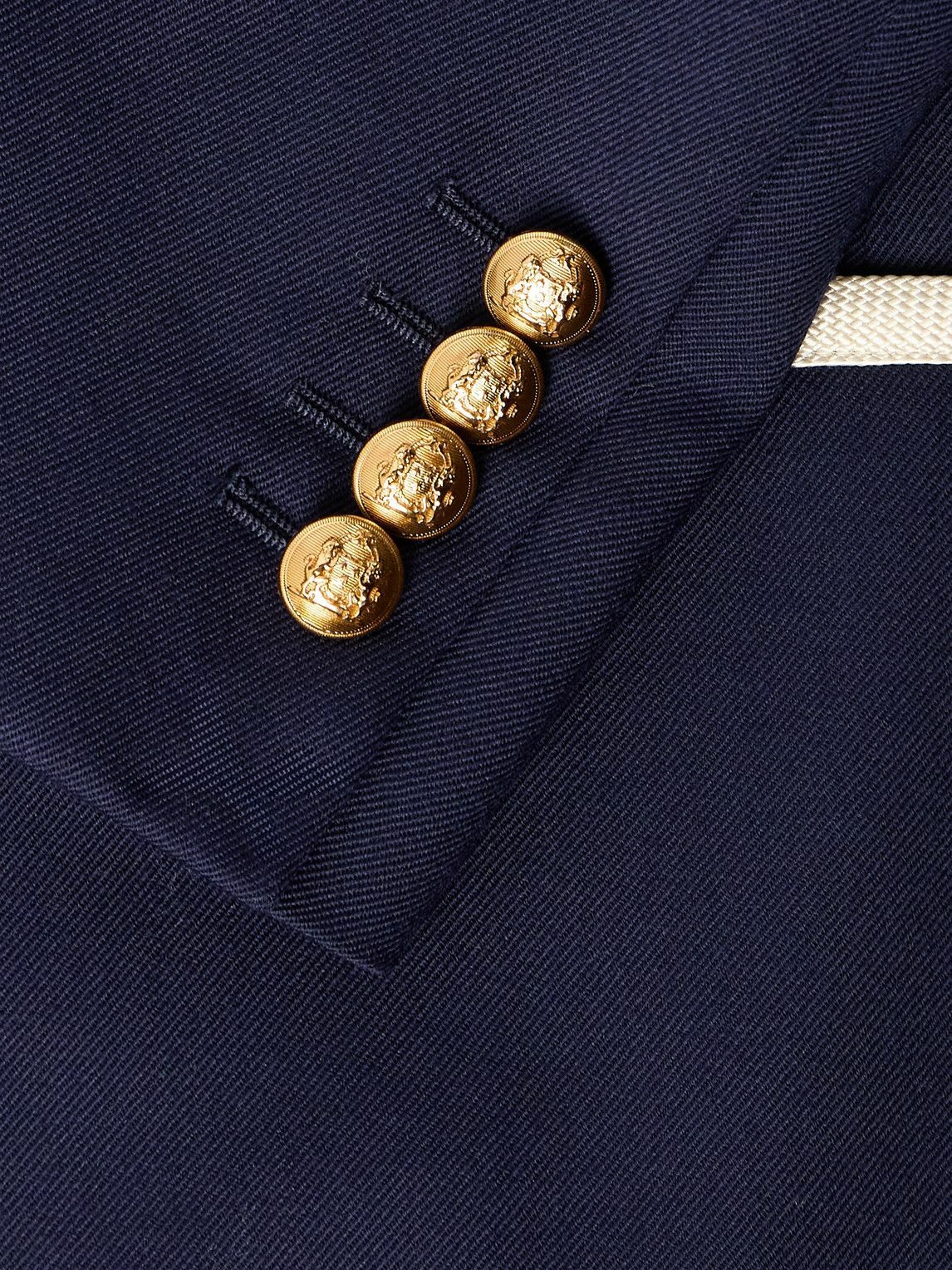 CELINE - Slim-Fit Logo-Appliquéd Piped Wool-Twill Blazer - Blue