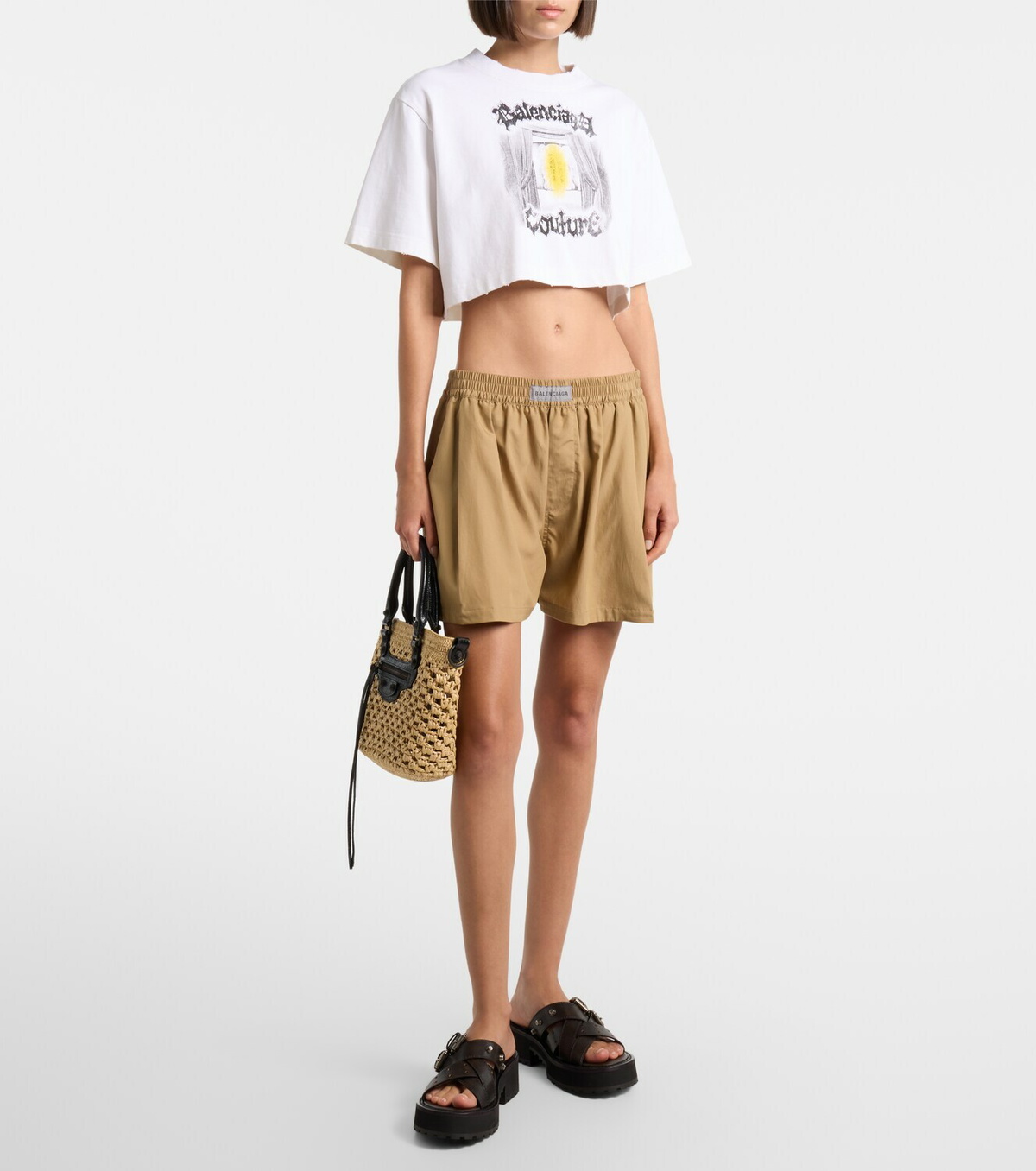 Balenciaga Le City Small raffia basket bag