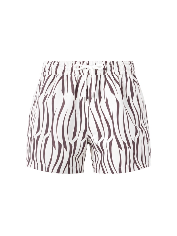 Photo: Frescobol Carioca - Rio Straight-Leg Mid-Length Printed Recycled Swim Shorts - Neutrals