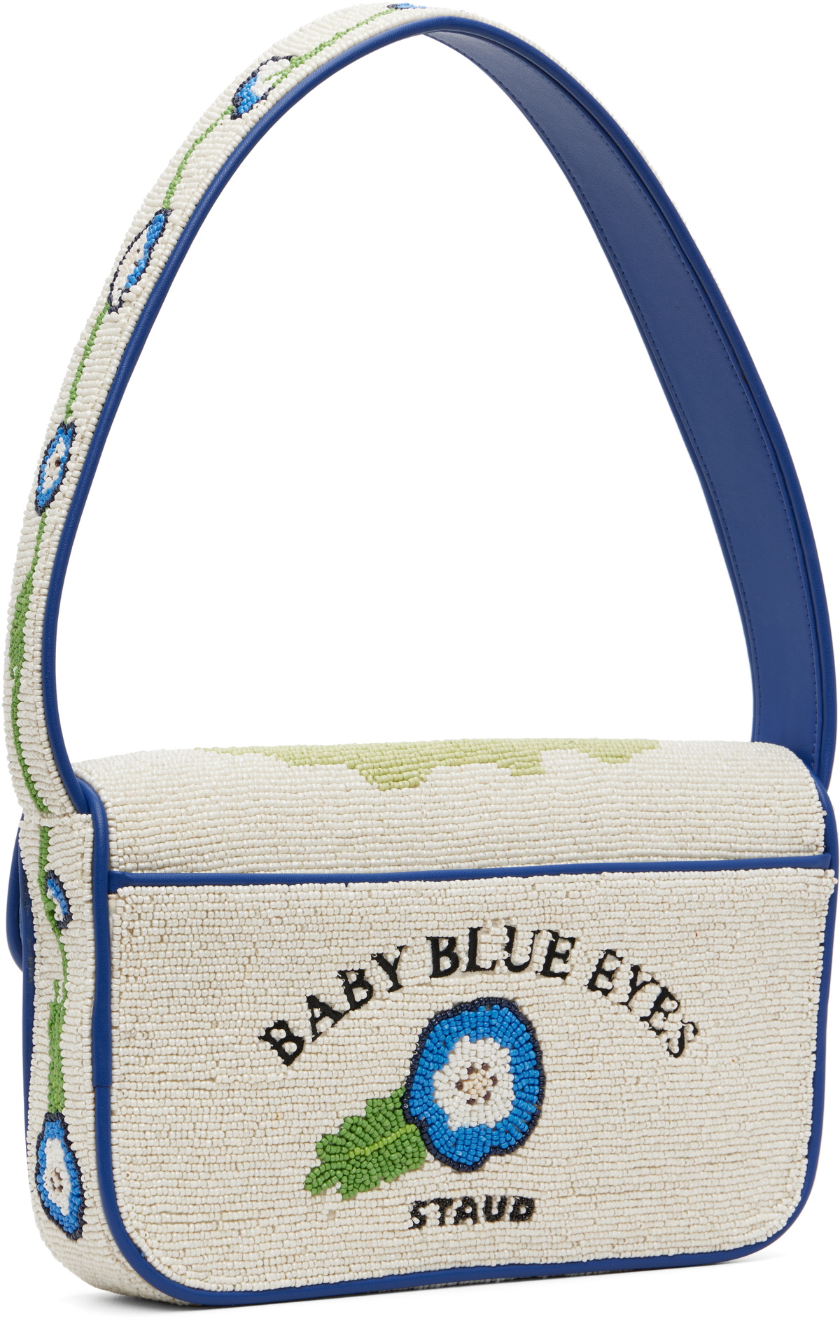 Staud Off-White & Blue Tommy Beaded Bag