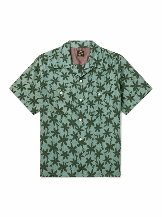 Photo: Needles - Convertible-Collar Crinkled Floral-Jacquard Shirt - Green