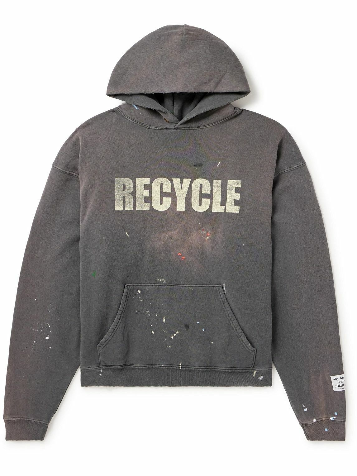 Photo: Gallery Dept. - 90's Recycle Distressed Printed Cotton-Jersey Hoodie - Gray