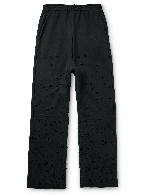 Photo: VETEMENTS - Straight-Leg Distressed Cotton-Blend Jersey Sweatpants - Black