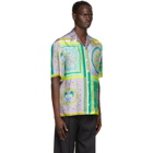 Versace Green and Grey Silk Barocco Mosaic Shirt