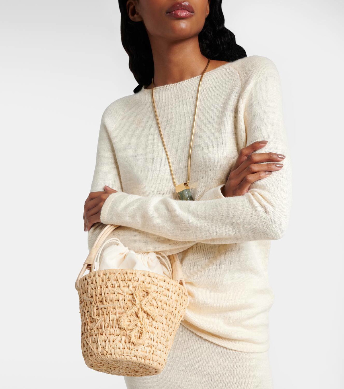 Ruslan Baginskiy Hay rattan-trimmed straw basket bag