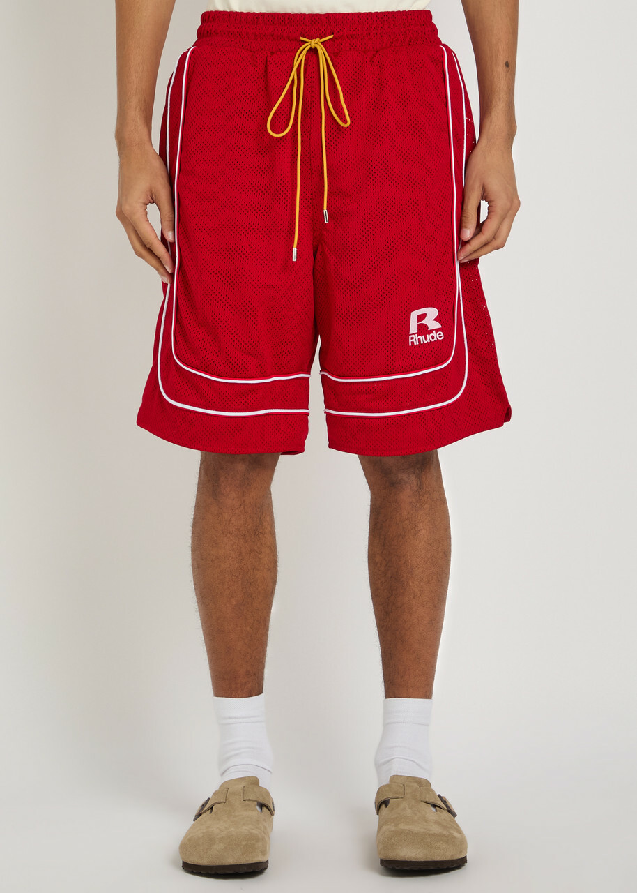 Rhude Pipe-trimmed Mesh Shorts Red