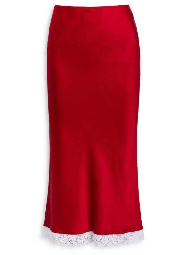 Photo: Victoria Beckham Lace Trim Satin Midi Slip Skirt Red