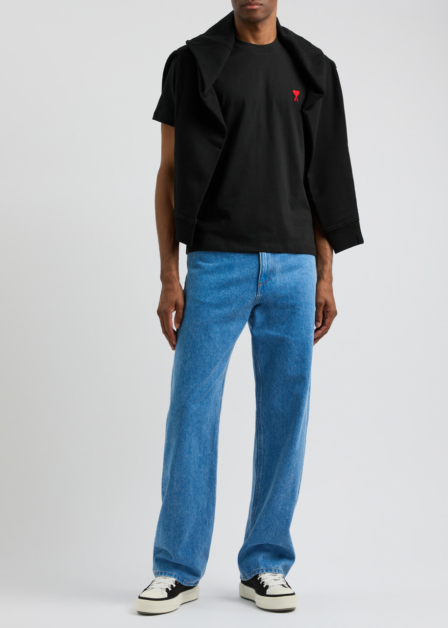 Ami Paris Logo-embroidered Cotton T-shirt Black