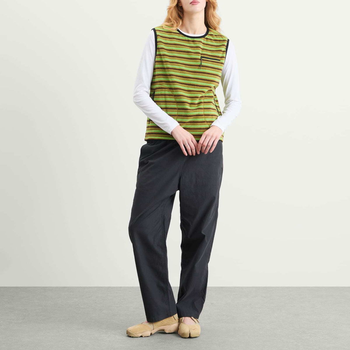 Gramicci Women's Thermal Fleece Pullover in Chartreuse Stripe
