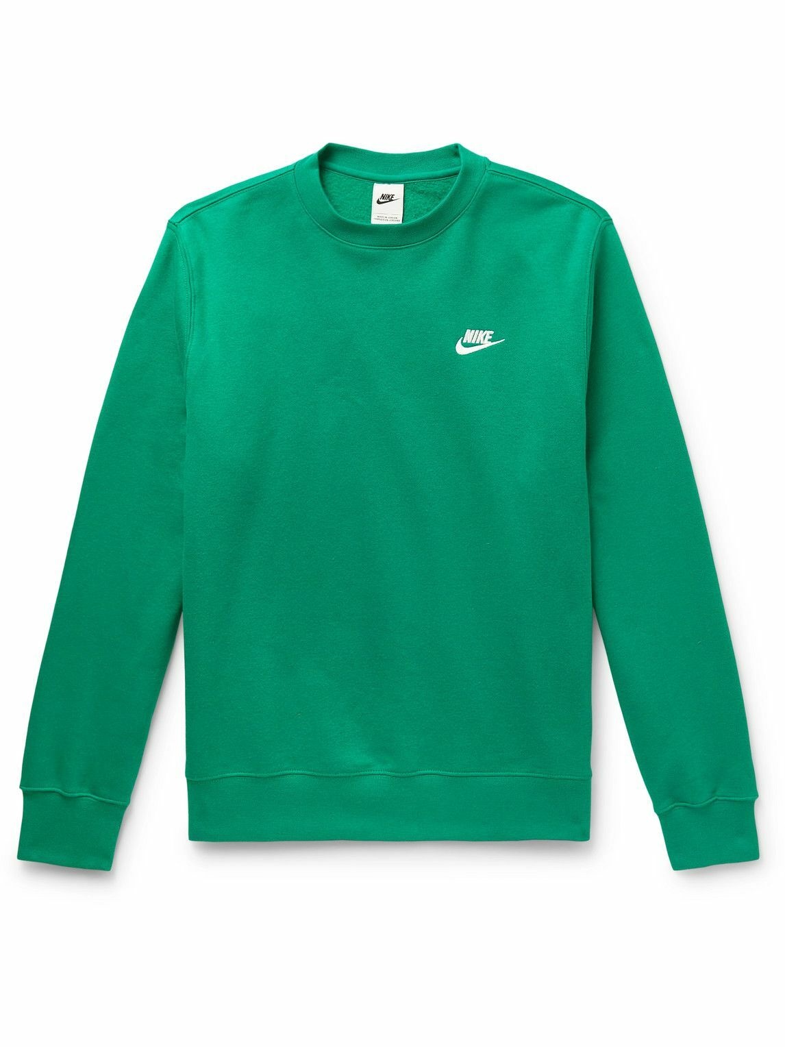 Photo: Nike - Sportswear Club Logo-Embroidered Cotton-Blend Jersey Sweatshirt - Green