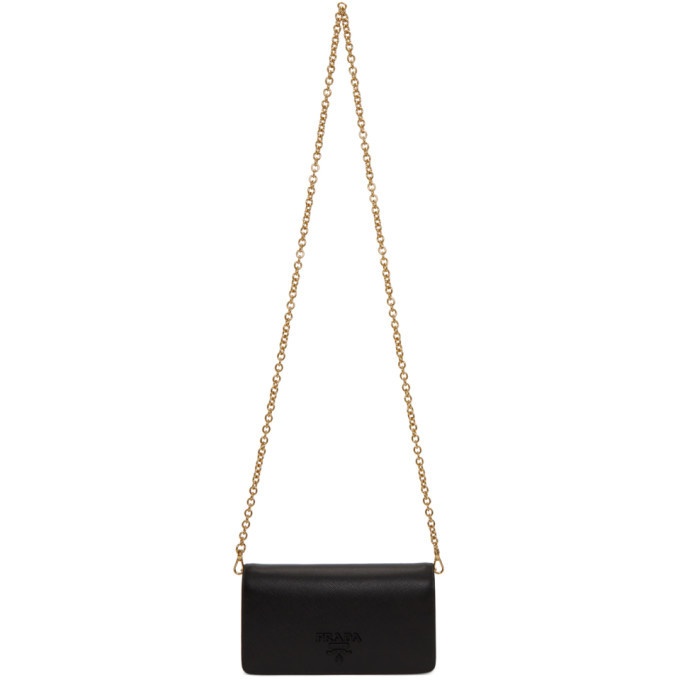 Prada Saffiano Metal Wallet On Chain - Black Crossbody Bags