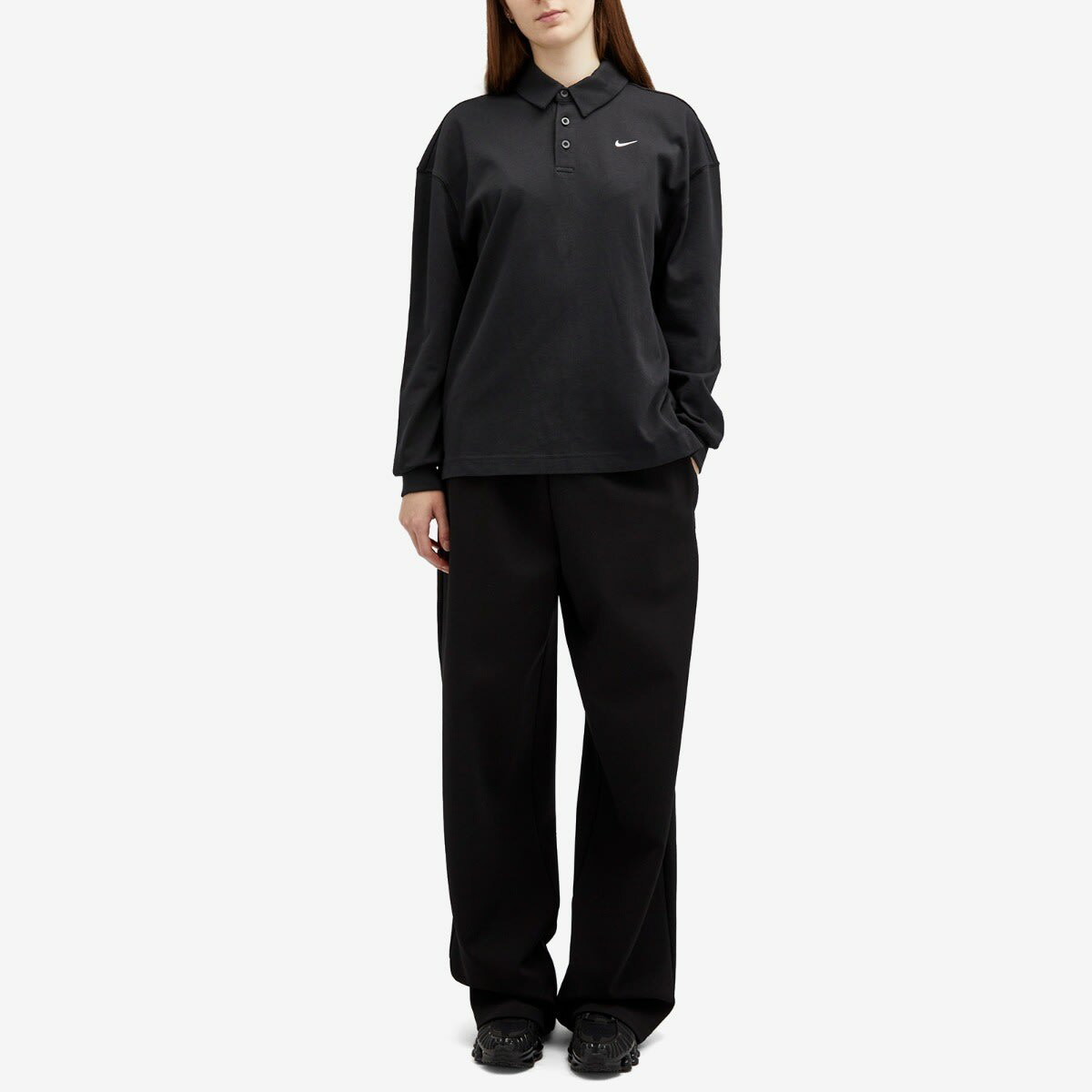 Nike Women's Essential Oversized Long-Sleeve Polo in Black