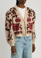 Farm Rio Ravenala Floral-intarsia Knitted Cardigan Cream