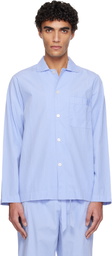 Tekla Blue Poplin Long-Sleeved Pyjama Shirt